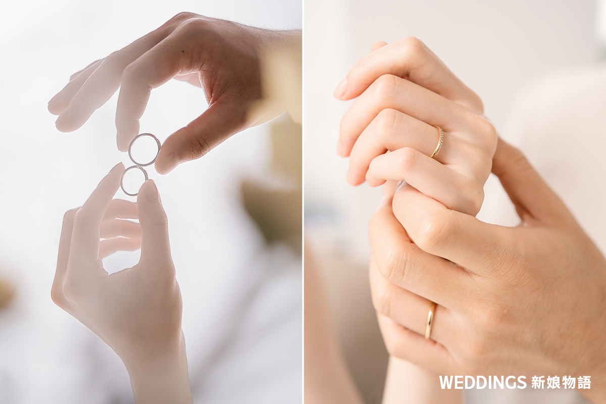 結婚對戒與求婚戒指差異整理 結婚對戒款式示意,說明婚禮交換戒指與日常配戴需求