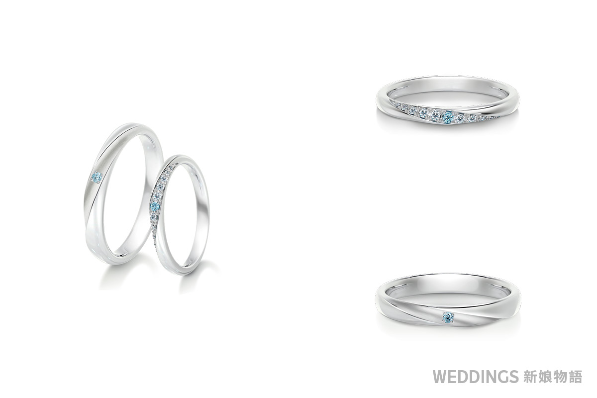 ALUXE 亞立詩戀人系列 RBG0012 結婚對戒｜單顆藍鑽搭配排鑽設計,日常配戴的低調奢華女戒