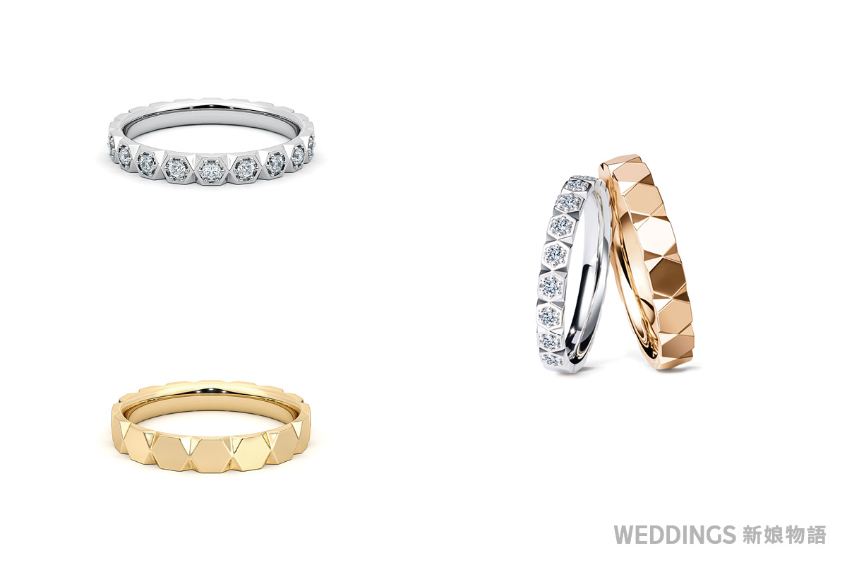 ALUXE 亞立詩迪士尼小熊維尼 RBGW005 結婚對戒｜蜂巢刻面設計搭配簡約線條的時尚對戒