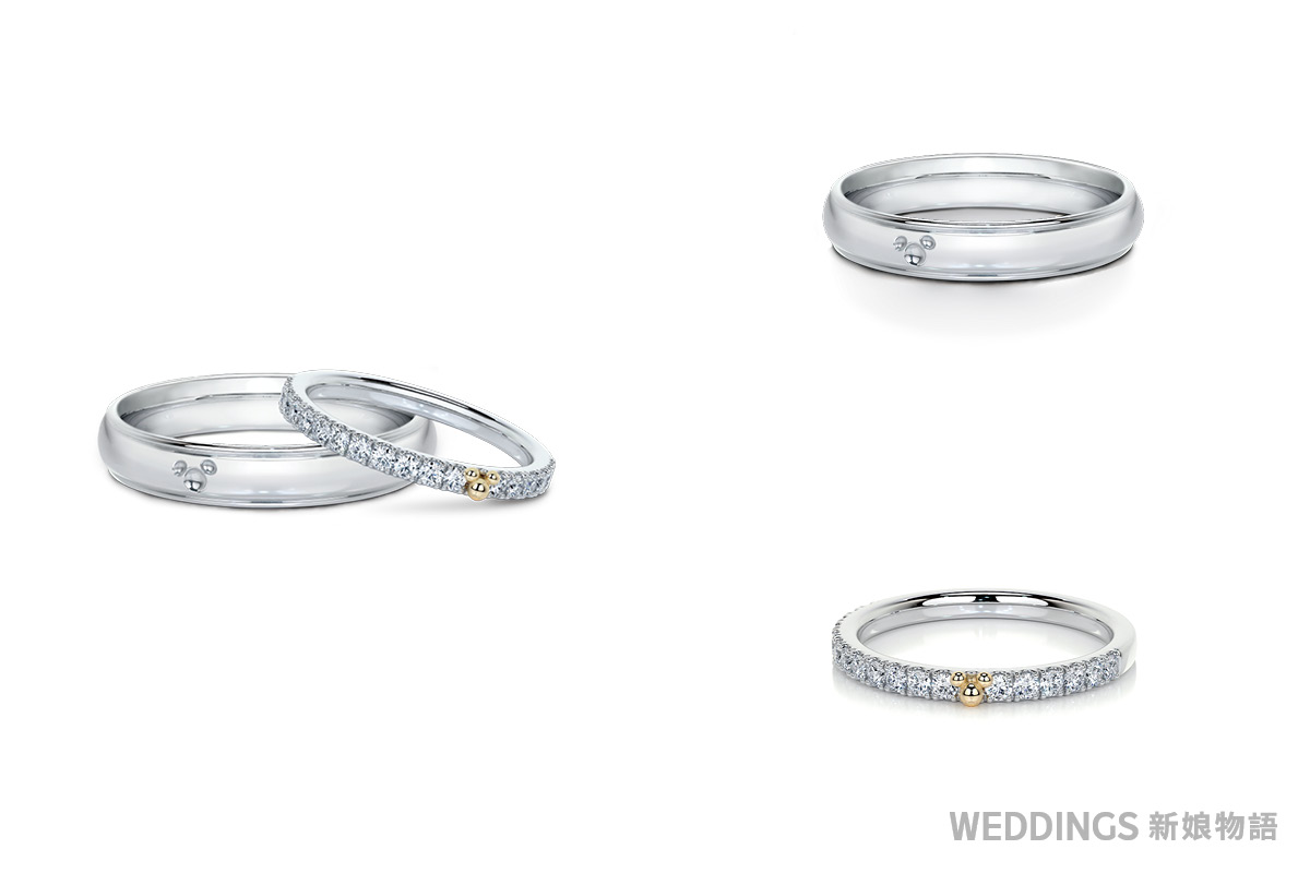 ALUXE 亞立詩迪士尼經典米奇 RBGDM001 結婚對戒｜男戒素面設計搭配女戒排鑽,互補造型隱藏米奇巧思