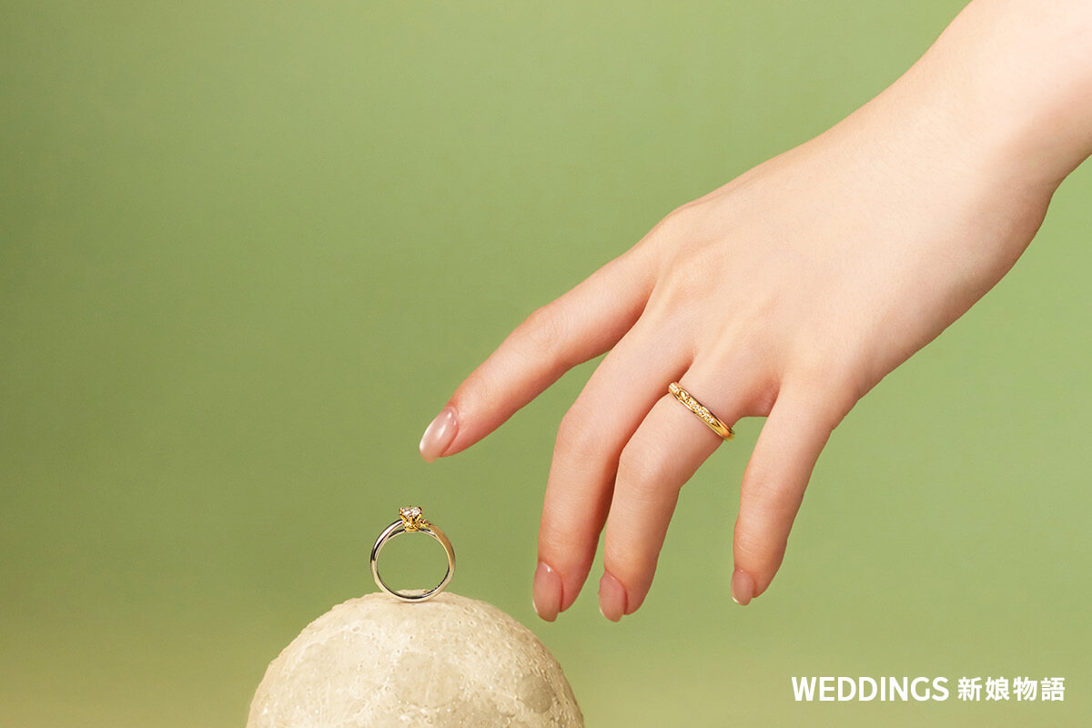 K.UNO Lucky Us 結婚對戒佩戴情境與三眼怪訂婚鑽戒展示